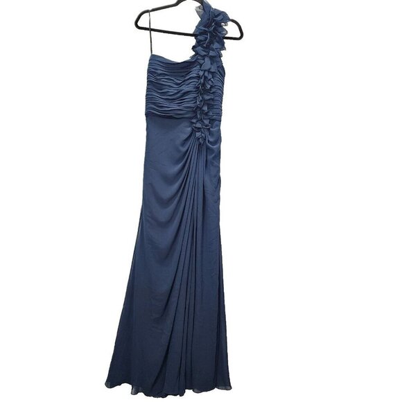 Tadashi Shoji 100% Silk One Shoulder Chiffon Gown Beaded Ruched Formal Dress 12 - Picture 1 of 16